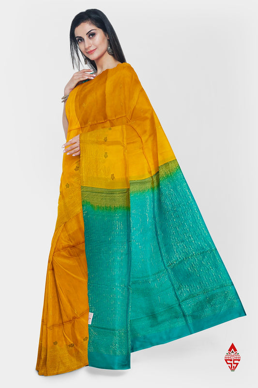 Yellow Fancy Pure Soft Silk Saree With Sapphire Blue Blouse