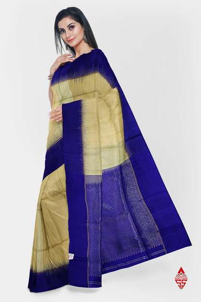Sandal Fancy Pure Soft Silk Saree With Royal Blue Border