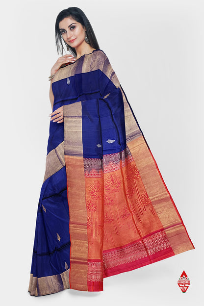 Royal Blue Fancy Pure Soft Silk Saree With Copper Zari Border