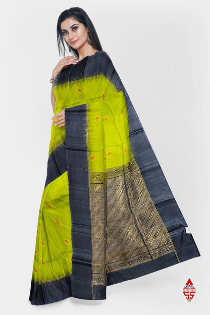 Parrot Green Fancy Pure Soft Silk Saree With Grey Border