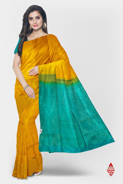 Yellow Fancy Pure Soft Silk Saree With Sapphire Blue Blouse