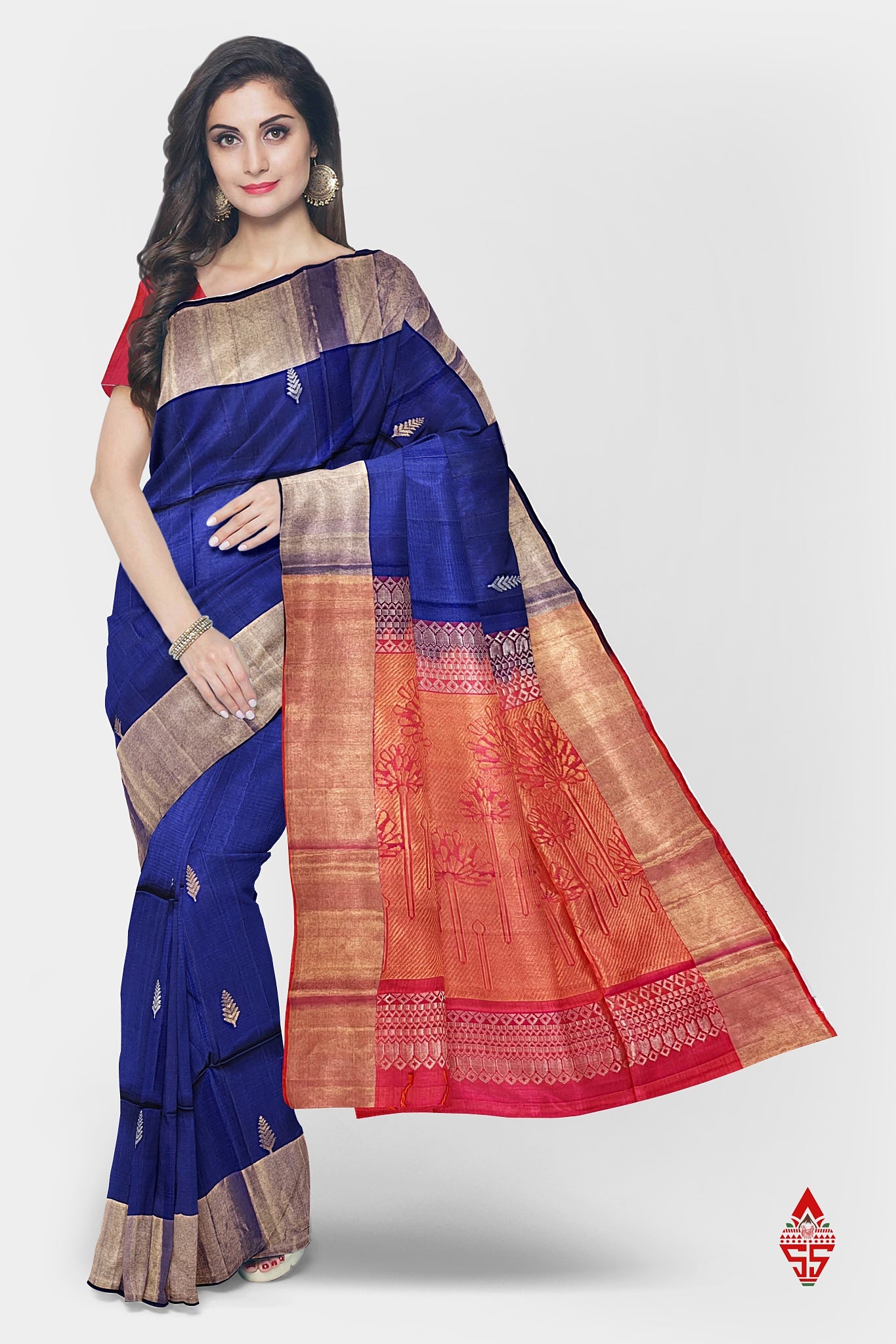 Royal Blue Fancy Pure Soft Silk Saree With Copper Zari Border
