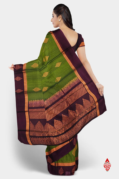 Green Beautiful SICO Cotton Saree With Violet Border
