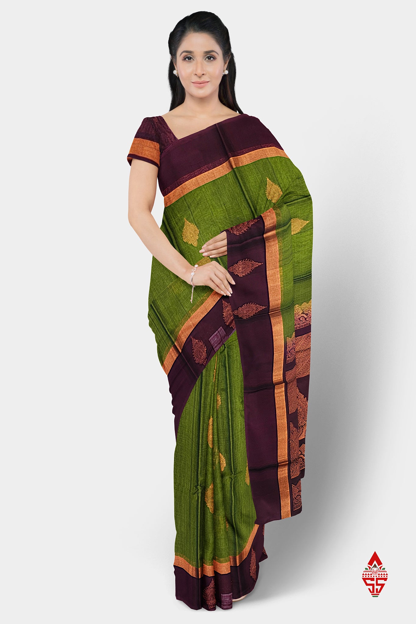 Green Beautiful SICO Cotton Saree With Violet Border