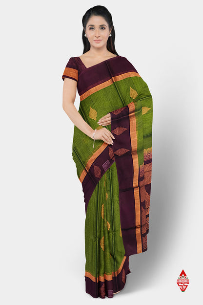 Green Beautiful SICO Cotton Saree With Violet Border