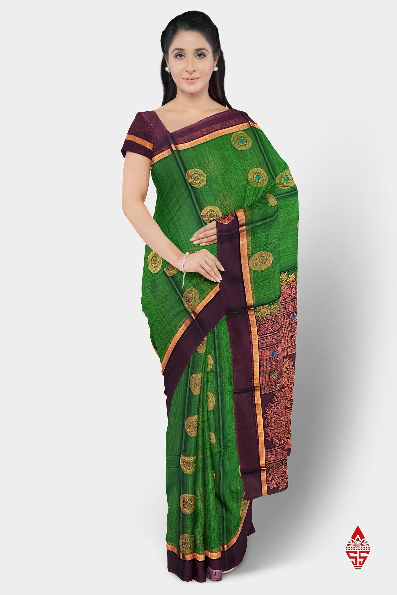 Green Beautiful SICOCotton Saree With Violet Border