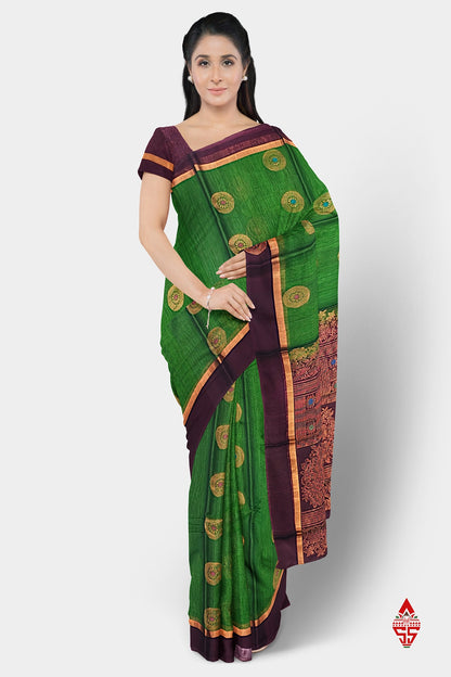 Green Beautiful SICOCotton Saree With Violet Border