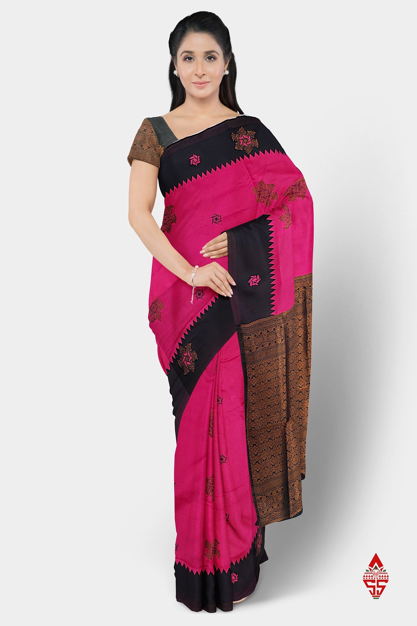 Pink Semi Silk Saree With Black Border