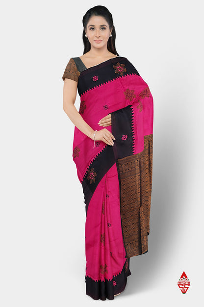 Pink Semi Silk Saree With Black Border
