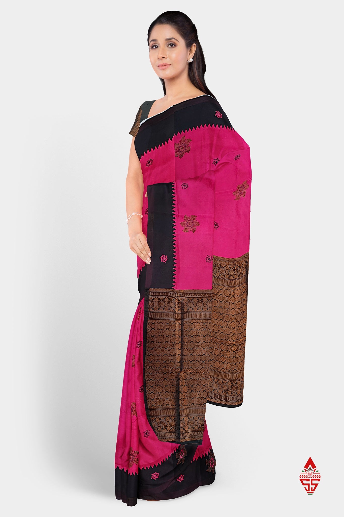 Pink Semi Silk Saree With Black Border