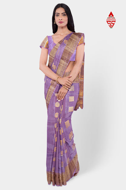 Kanjivaram Lavender Silk Saree With Blouse