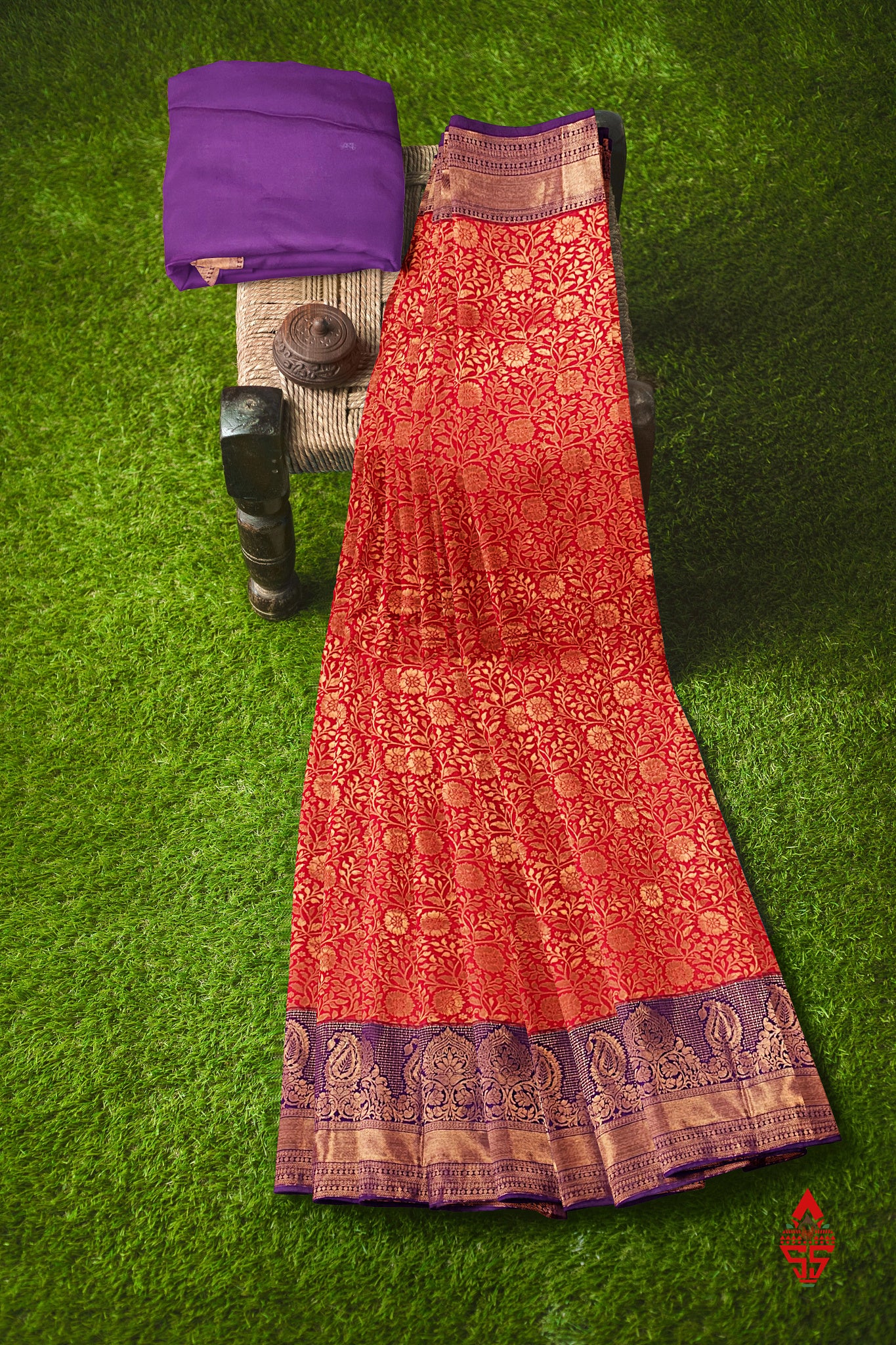 Red Bridal Grand Semi Silk Saree With Violet Border