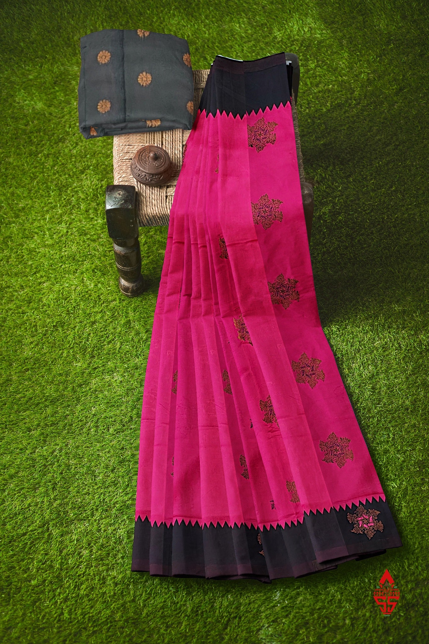 Pink Semi Silk Saree With Black Border