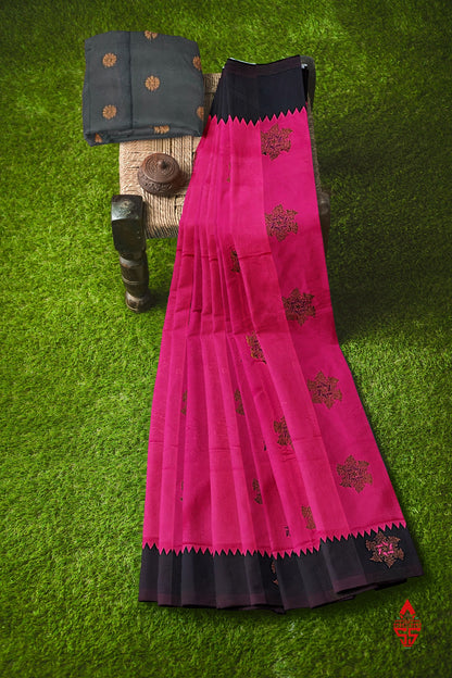 Pink Semi Silk Saree With Black Border