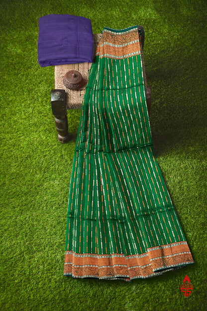 Green Semi Soft Silk Saree With Baby Violet Blouse