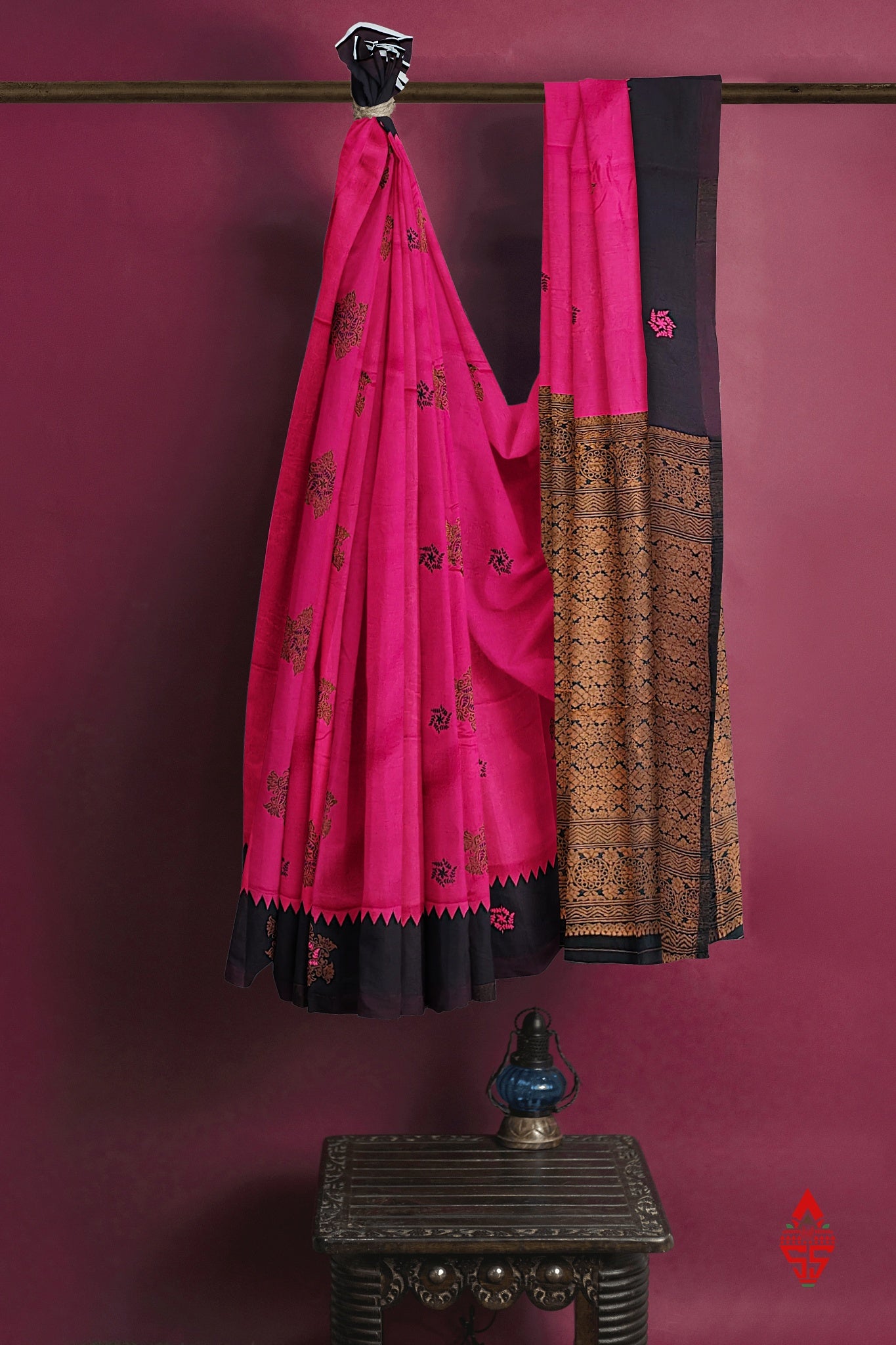Pink Semi Silk Saree With Black Border