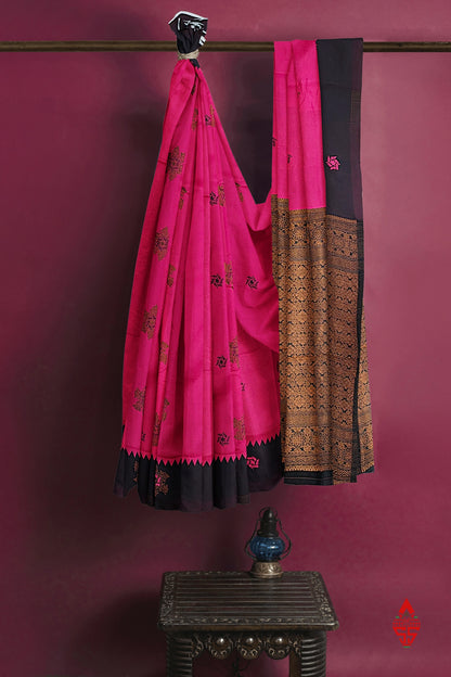Pink Semi Silk Saree With Black Border
