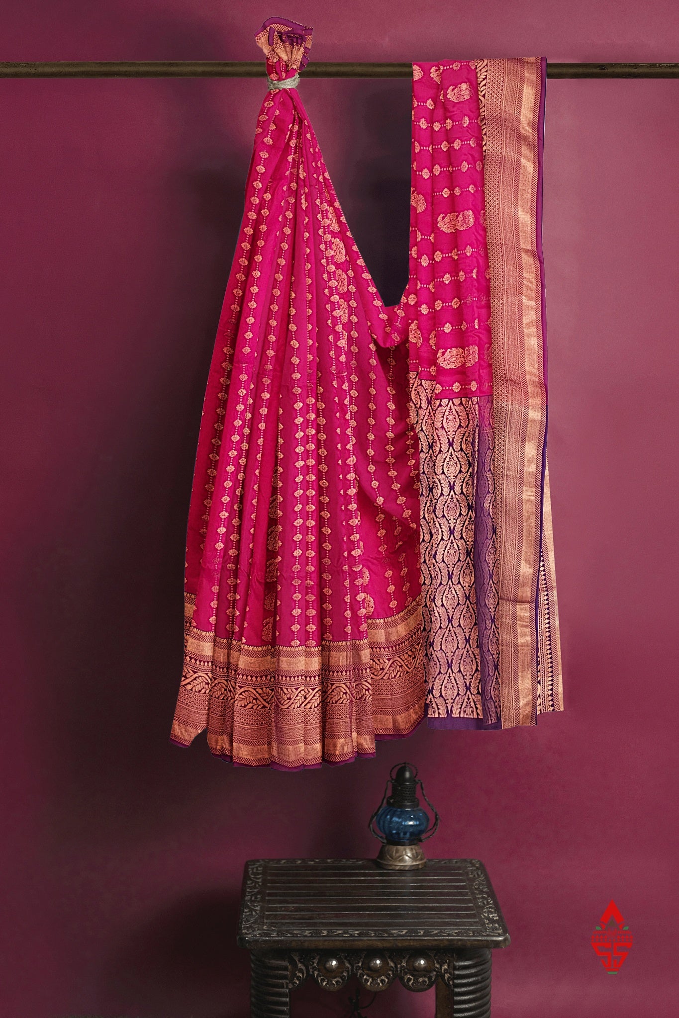 Reddish Pink Semi Soft Silk Saree With Violet Blouse