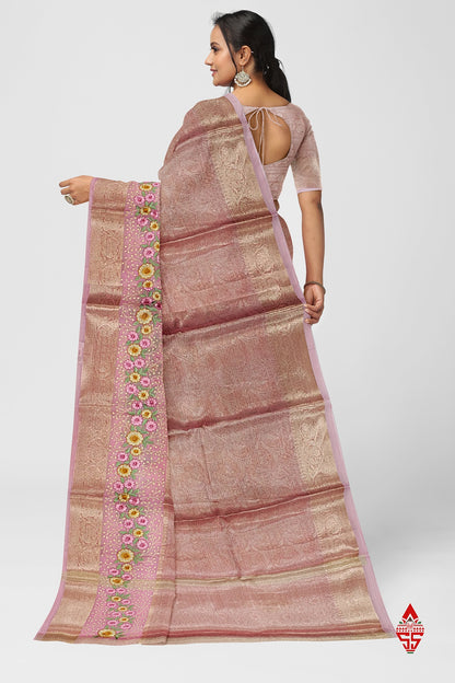 Baby Pink Grand Fancy Saree With Thraed Work Butta Border