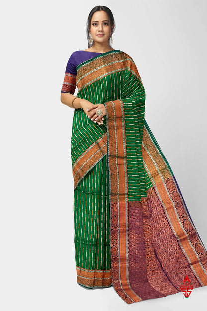 Green Semi Soft Silk Saree With Baby Violet Blouse