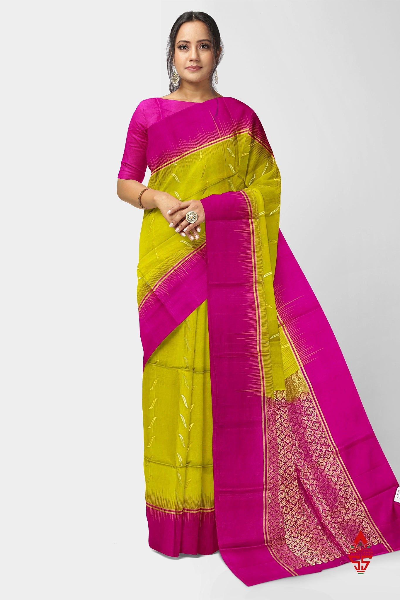 Yellow Fancy Pure Soft Silk Saree With Magenta Rose Blouse