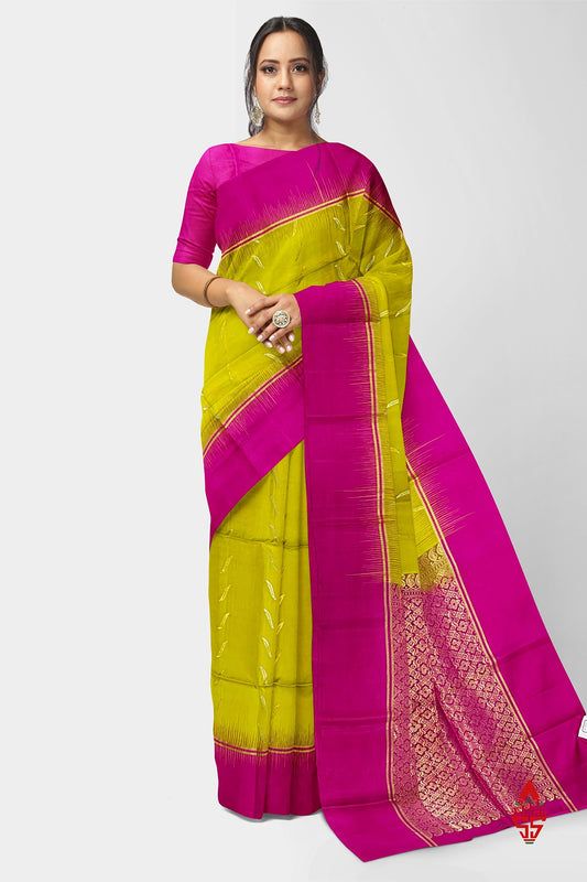 Yellow Fancy Pure Soft Silk Saree With Magenta Rose Blouse