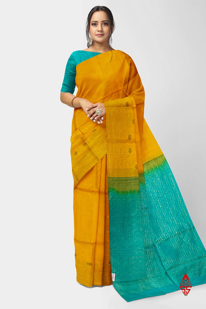 Yellow Fancy Pure Soft Silk Saree With Sapphire Blue Blouse