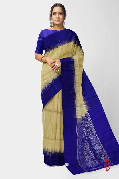 Sandal Fancy Pure Soft Silk Saree With Royal Blue Border
