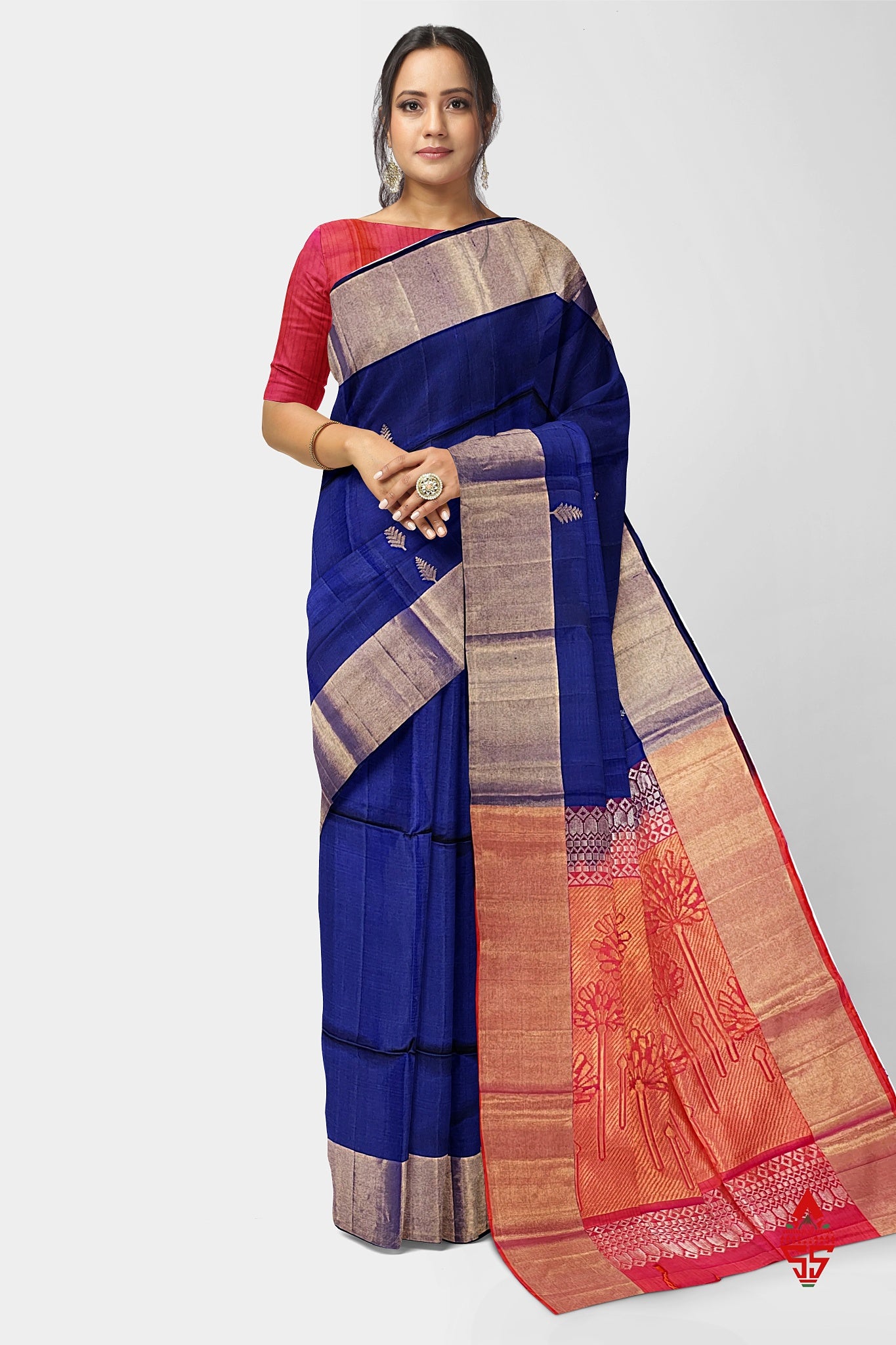 Royal Blue Fancy Pure Soft Silk Saree With Copper Zari Border