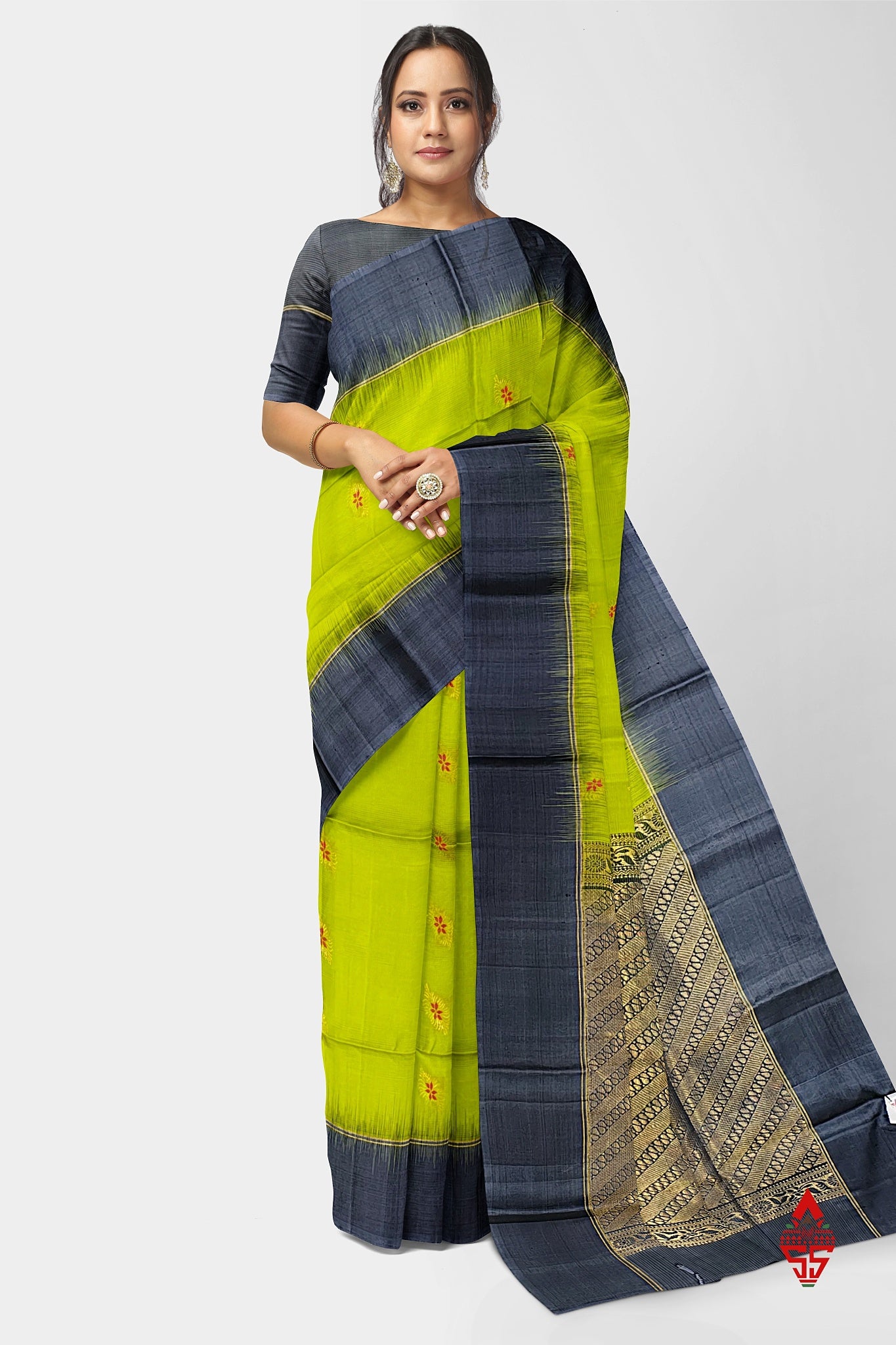 Parrot Green Fancy Pure Soft Silk Saree With Grey Border