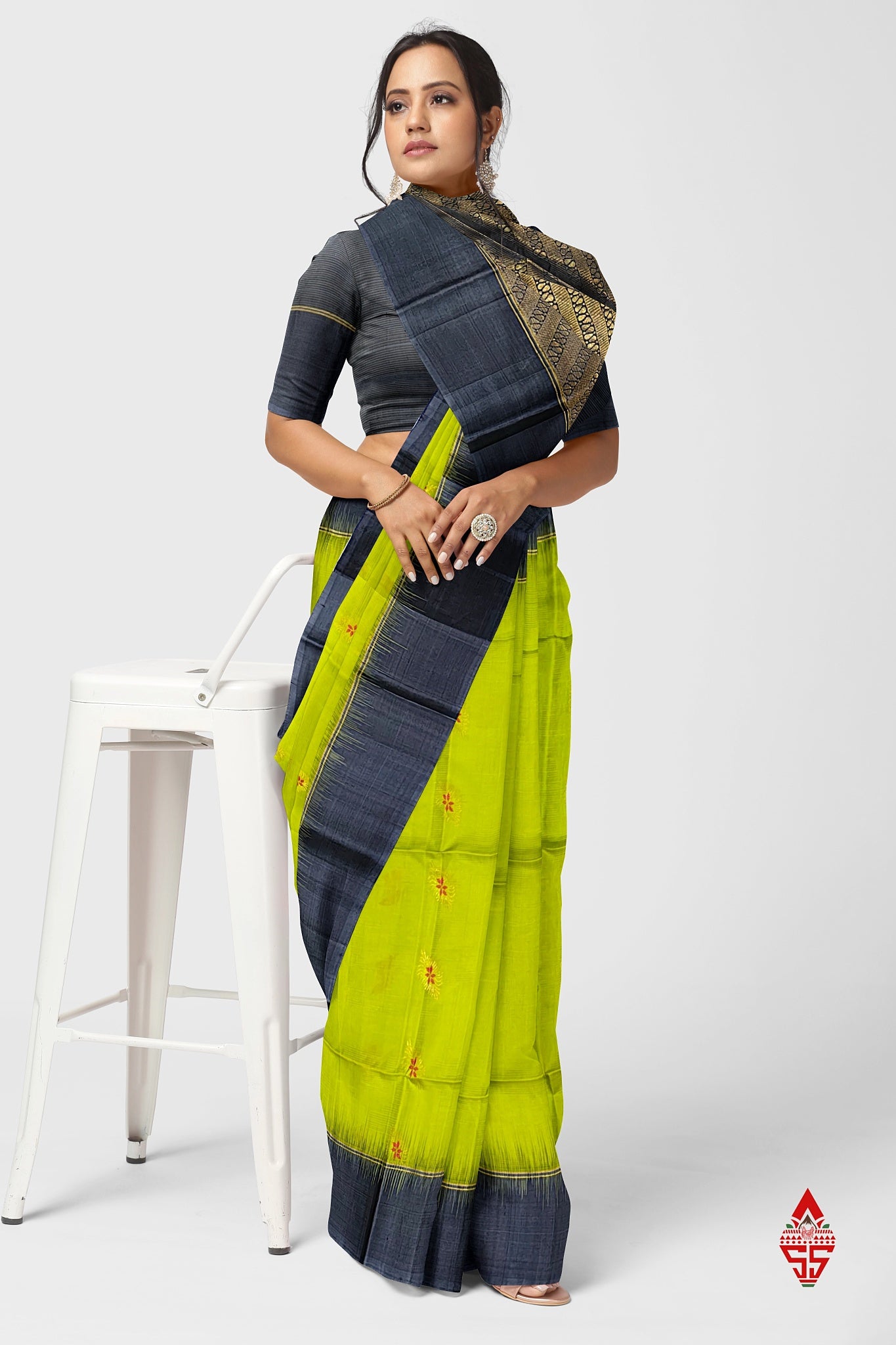 Parrot Green Fancy Pure Soft Silk Saree With Grey Border