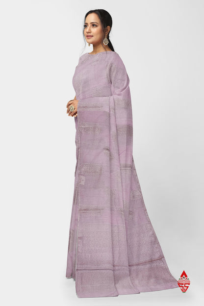 Light Lavender Beautiful Fancy Saree Without border
