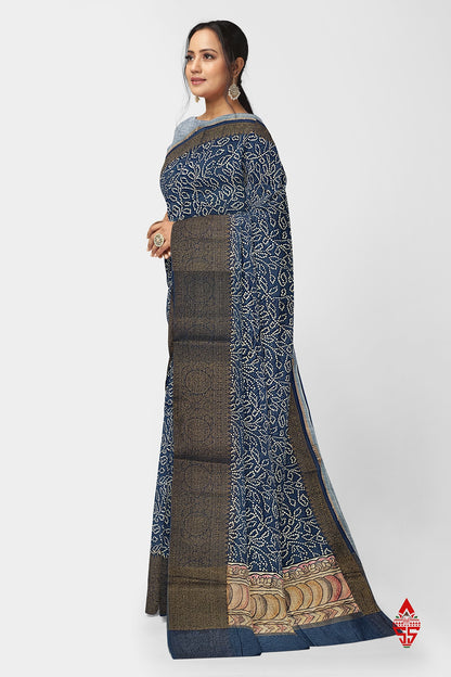 Navy Blue Fancy Saree With Blouse