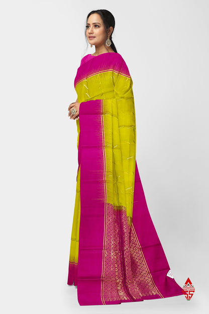 Yellow Fancy Pure Soft Silk Saree With Magenta Rose Blouse
