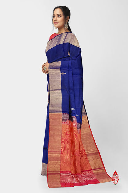 Royal Blue Fancy Pure Soft Silk Saree With Copper Zari Border