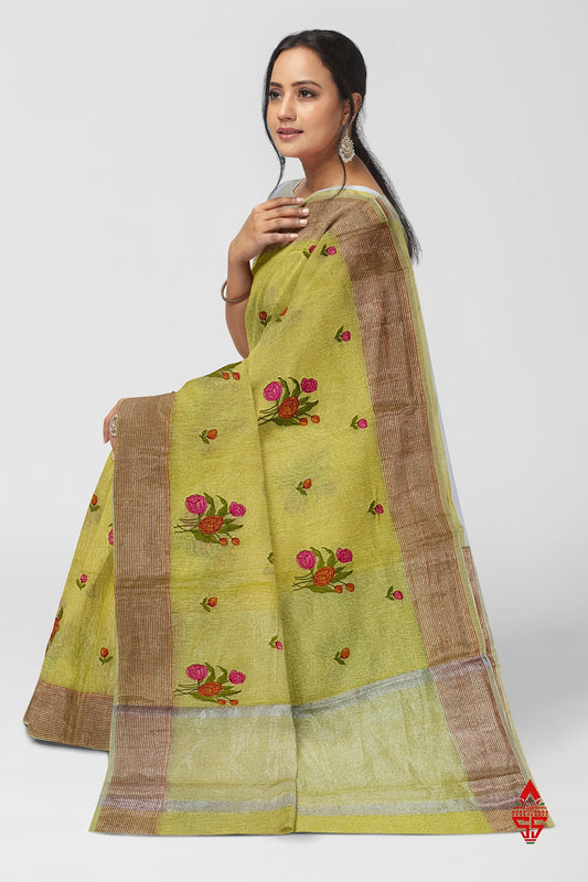 Parrot Green Beautiful Fancy Saree With Blouse