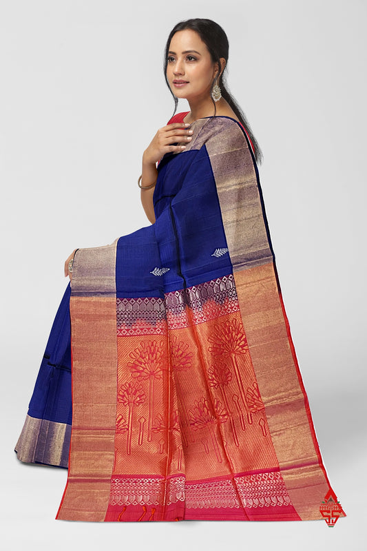 Royal Blue Fancy Pure Soft Silk Saree With Copper Zari Border