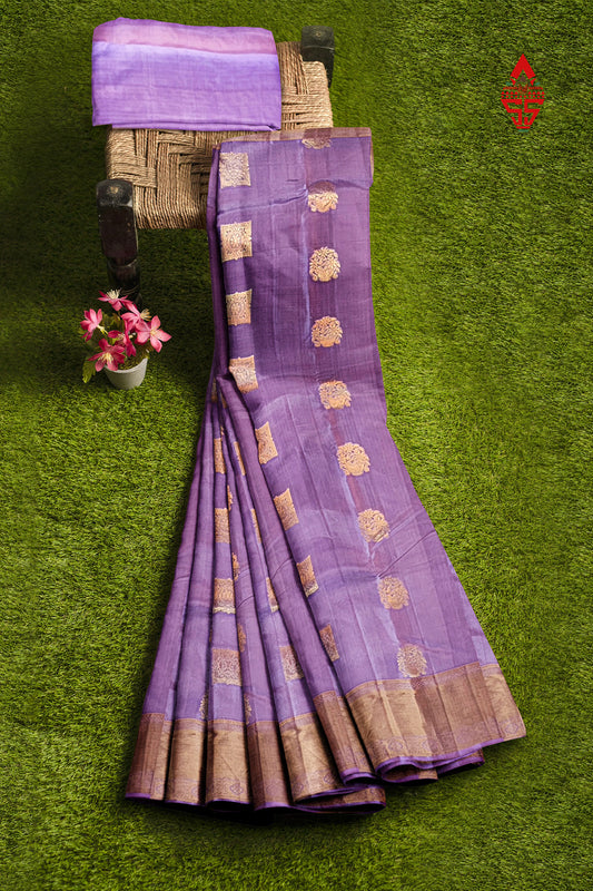 Kanjivaram Lavender Silk Saree With Blouse