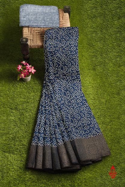 Navy Blue Fancy Saree With Blouse