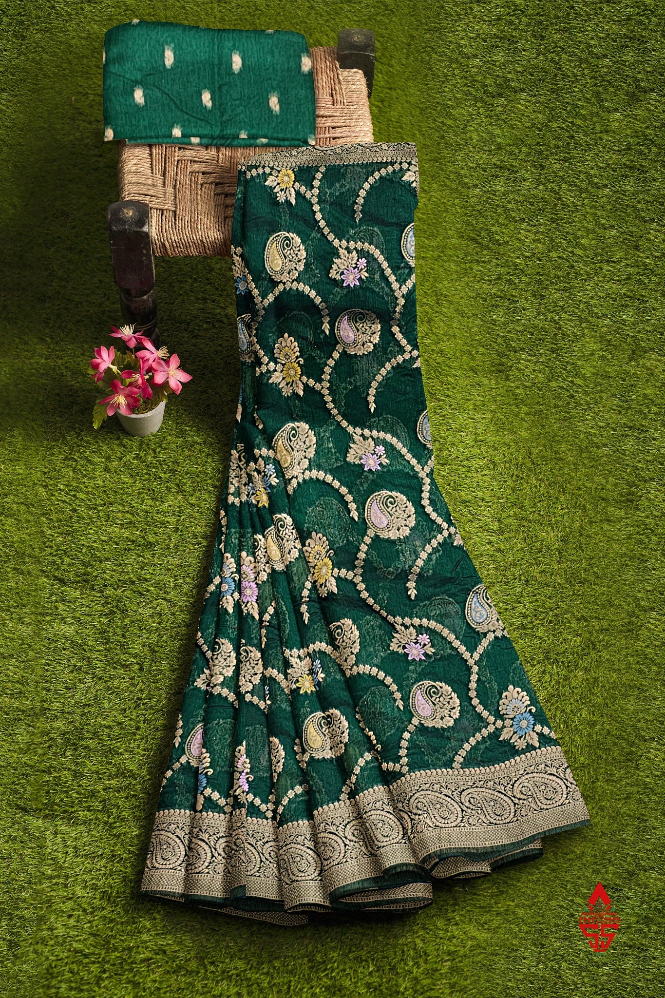 Bottle Green Grand Fancy Saree With Blouse