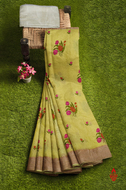 Parrot Green Beautiful Fancy Saree With Blouse