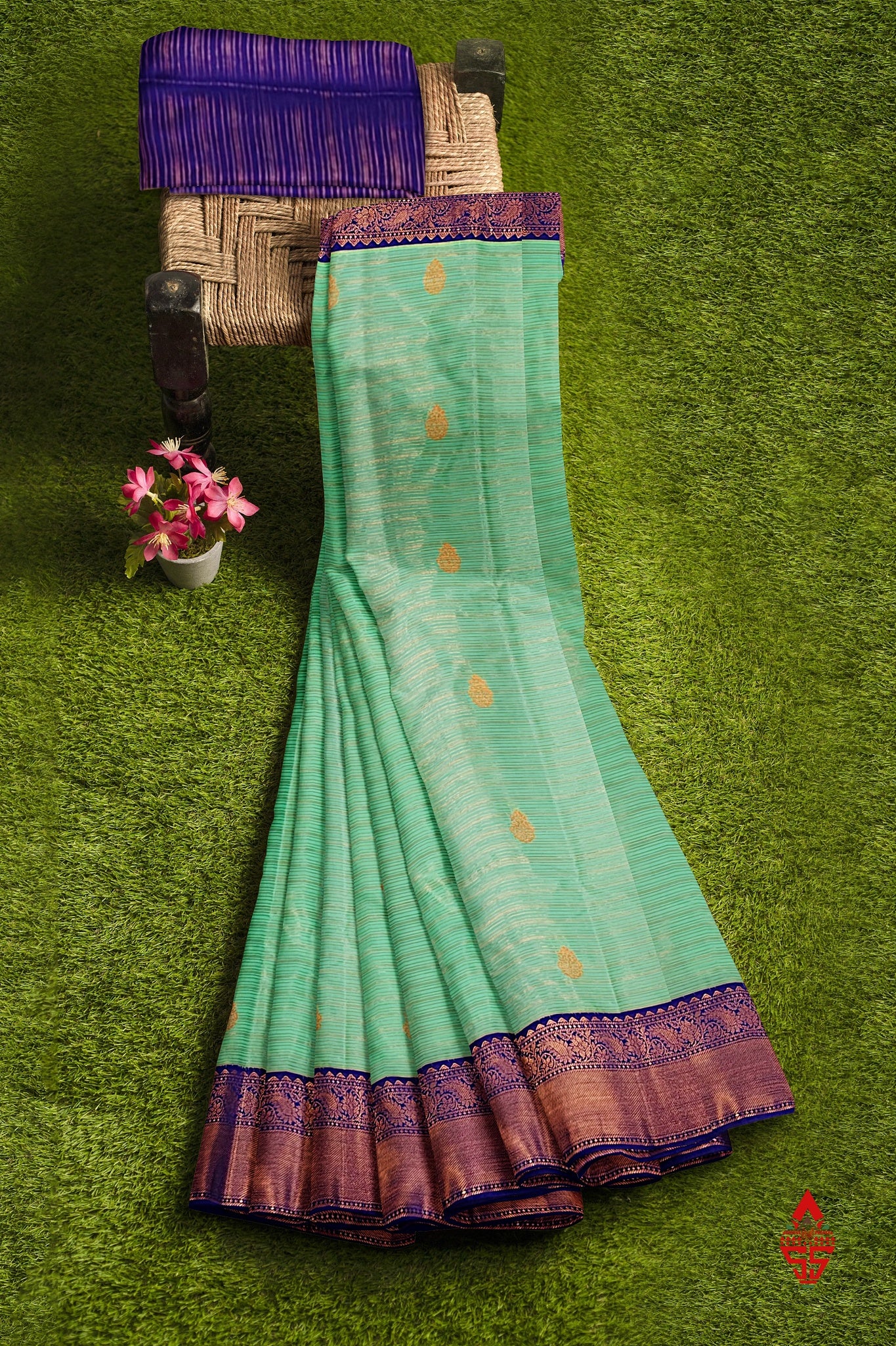 Rexsona Green Linses Semi Silk Saree With Violet Border