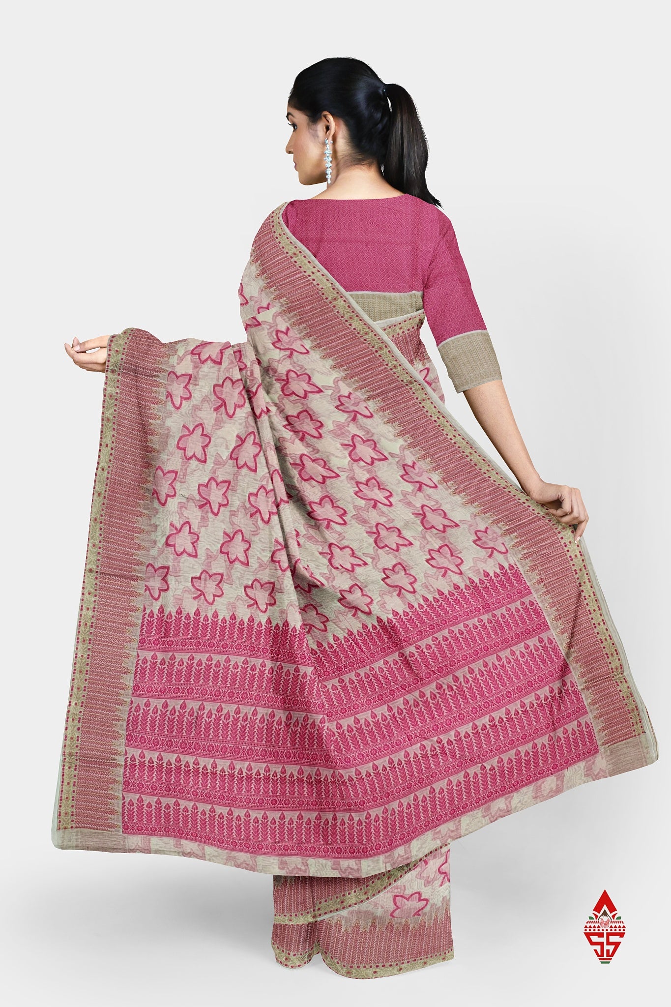 Half White Fancy Saree With designer Blouse