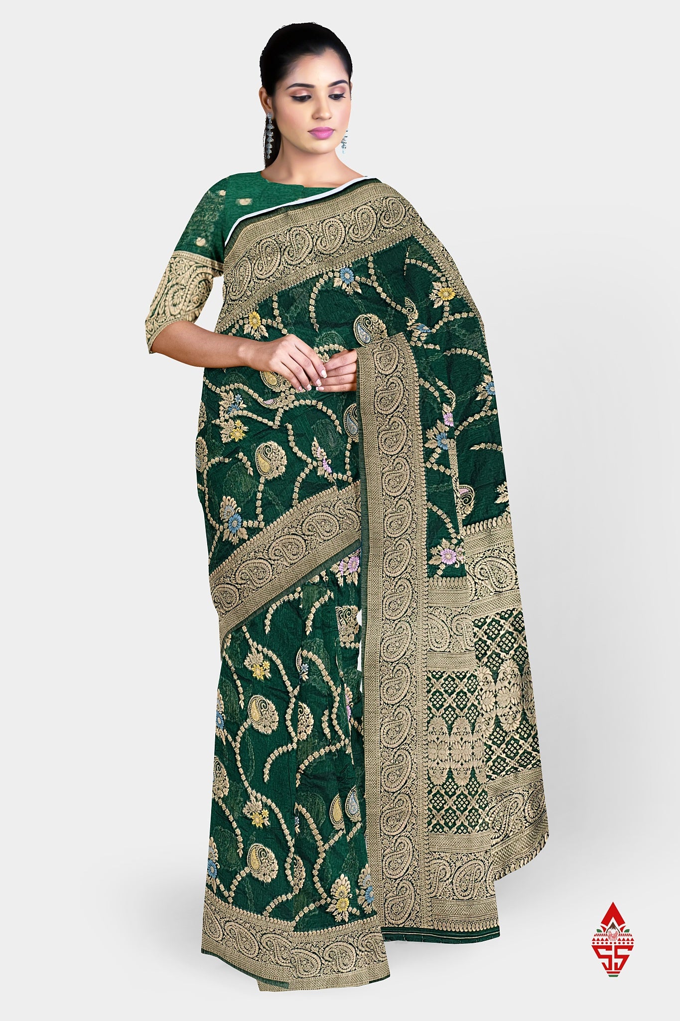 Bottle Green Grand Fancy Saree With Blouse