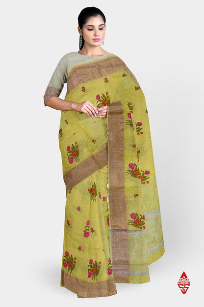 Parrot Green Beautiful Fancy Saree With Blouse