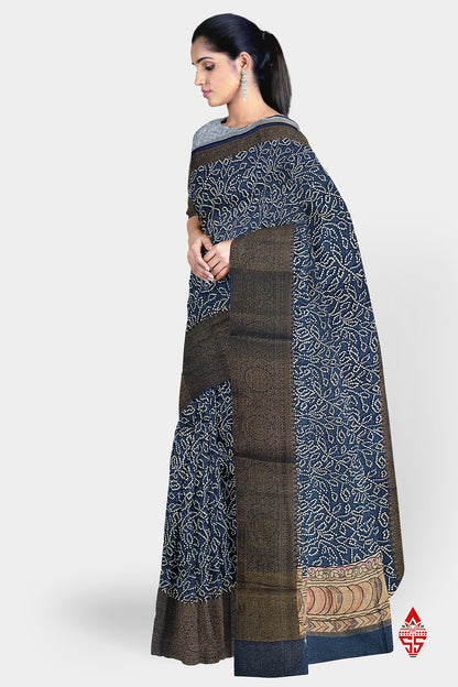 Navy Blue Fancy Saree With Blouse