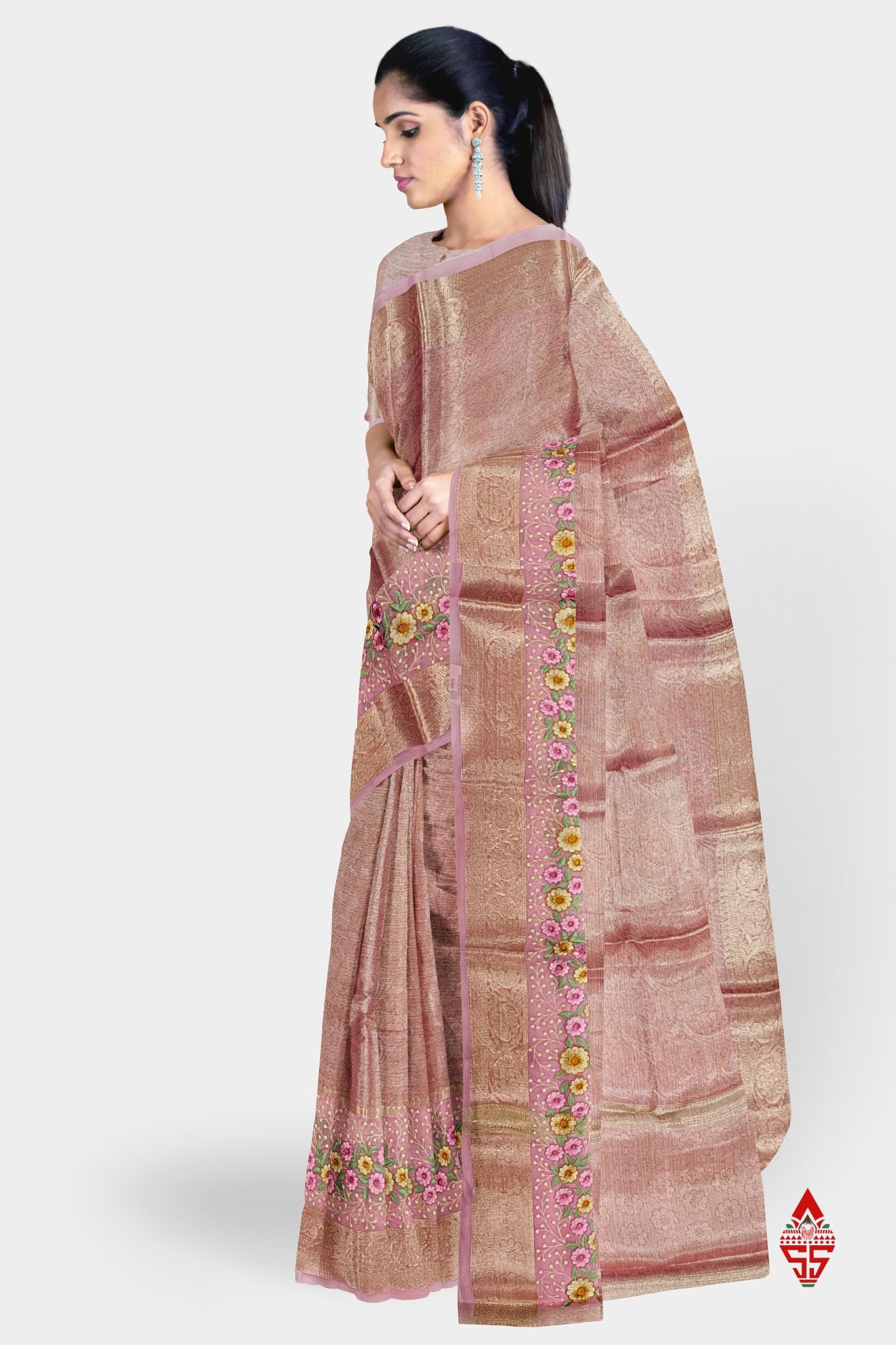 Baby Pink Grand Fancy Saree With Thraed Work Butta Border