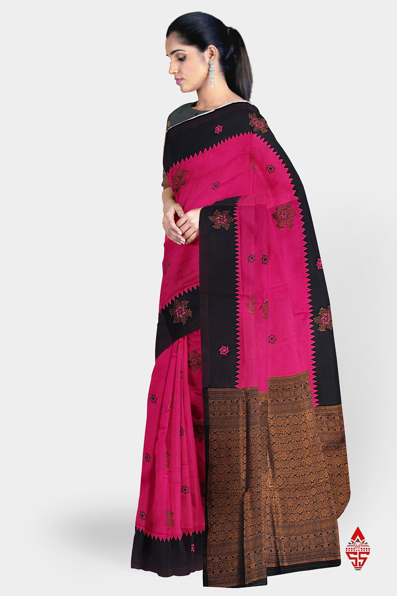 Pink Semi Silk Saree With Black Border