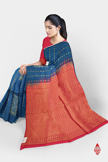 Olive Blue Beautiful Fancy Saree Without border