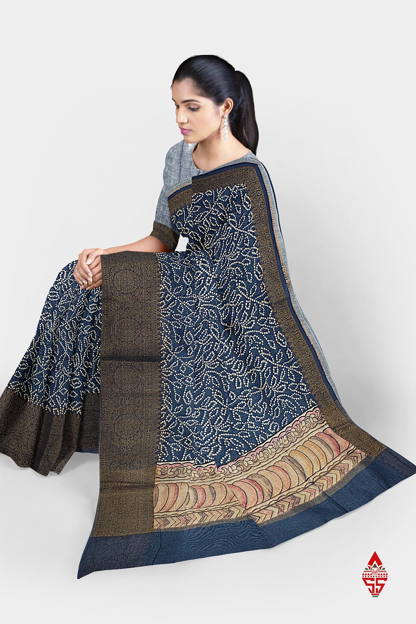 Navy Blue Fancy Saree With Blouse